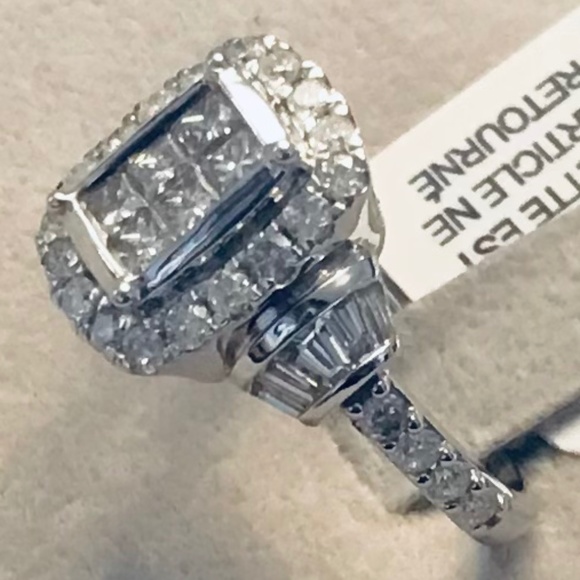 14K White Gold & Genuine Diamond Art Deco Ring - Picture 6 of 13